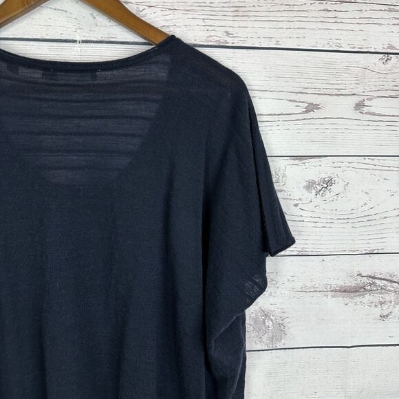 Vince Shirt Top Womens Small Blue Knit Cashmere Wool Boxy Popover Minimalist - Picture 4 of 13